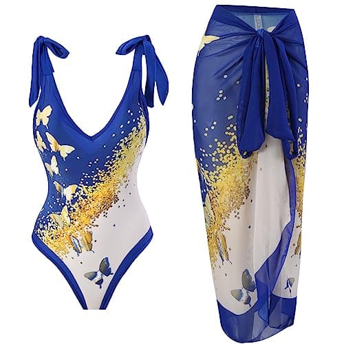 IMEKIS Women’s Floral Print Bikini Set with Wrap Skirt