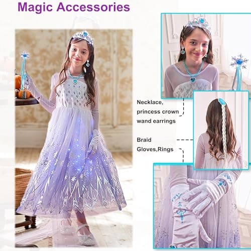 Snow Princess Dress Halloween Costume for Toddler Kids with Accessories