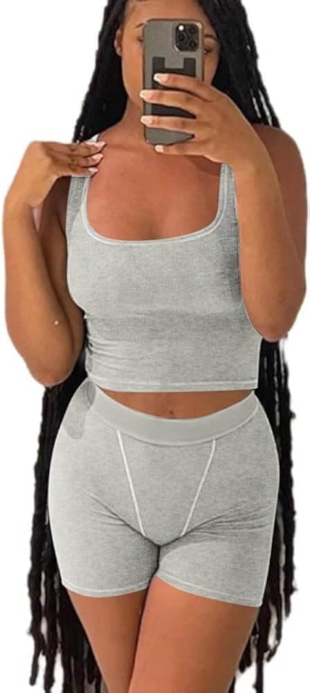 Ribbed Crop Tank Top and Yoga Leggings Set for Women