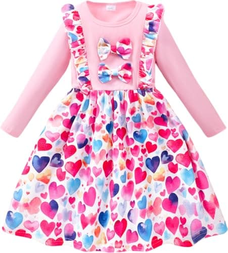 Retsugo Girls' Long Sleeve A-line Print Dress with Bowknot