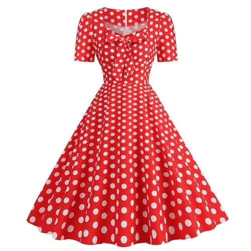IMEKIS Womens 1950s Vintage Polka Dots Audrey Hepburn Dress
