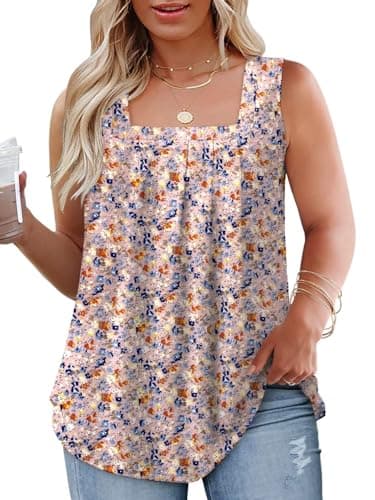 Flowy Square Neck Tank Tops for Women XL-5XL