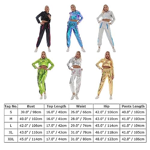 Shiny Metallic Hoodies for Women: Stretchy Holographic Sweatshirts
