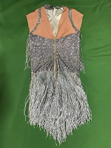 YUANTONG Sparkly Silver Rhinestone Fringe Bodysuit for Women Latin Dance Costume