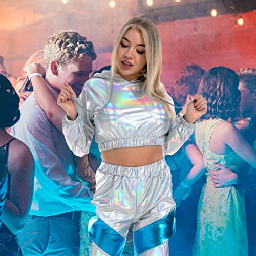 Ypser holographic crop top hoodies for women