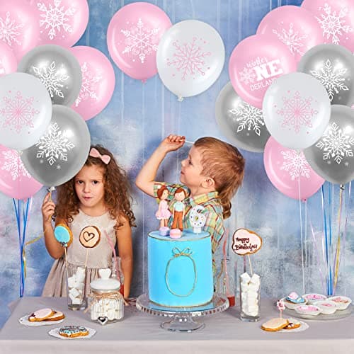 Suilung Pink, Silver, White Snowflake Balloons for Winter & Birthday Decor