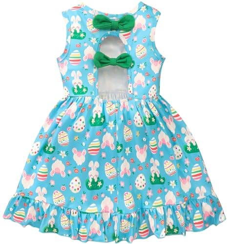 Popshion Sleeveless Back Bowknot Dress for Toddler Girls 1-7 Years Summer Birthday Party Clothes