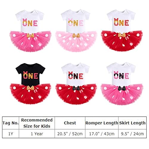 Baby Girls 1st Birthday Outfit Polka Dots ONE Romper Tutu Skirt Ears Cake Smash Costume for Photo Shoot