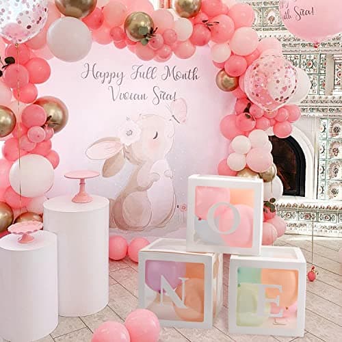 TECKED First Birthday Decor 3 Pcs Balloons, Clear Blocks & Letters for Photoshoot Props