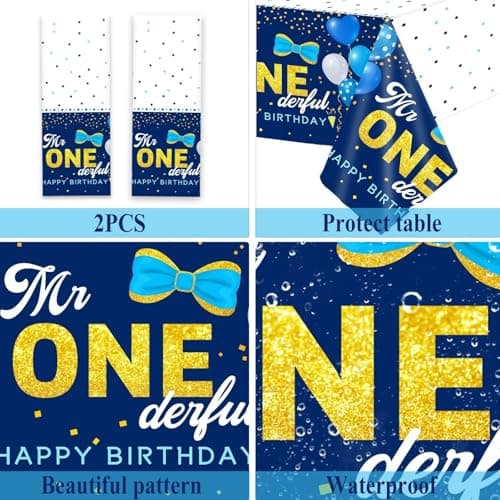 Mr Onederful Boy's 1st Birthday Blue Decorations & Tableware Kit