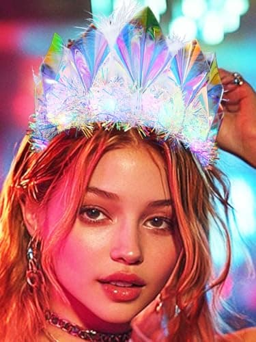 Glowing Crown and Tiara Headpiece with LED Feathers for Women