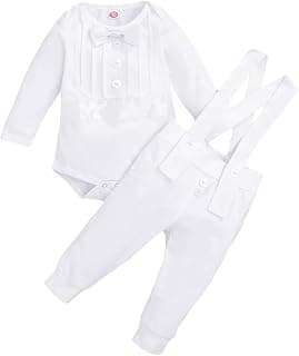 Baby Boys Baptism Christening Outfit Bowtie Romper Suspenders Pants Wedding Party Tuxedo Suit Ring Bearer Clothes Set