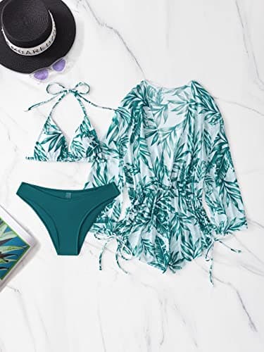 Women's 3 Piece Swimsuit Set with Sheer Mesh Cover Up