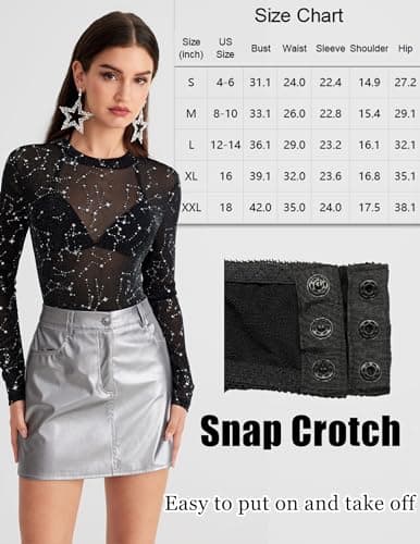 Women's Mesh Long Sleeve Bodysuit with Snap Crotch
