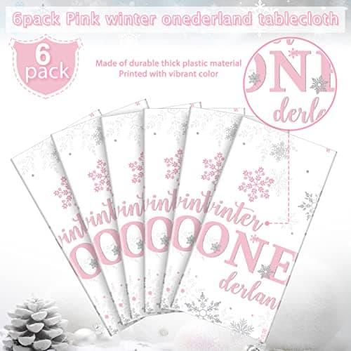 Jectivs 6Pcs Christmas Snowflake Tablecloth Pink & Silver Onederland 1st Birthday Decor 54x108inch