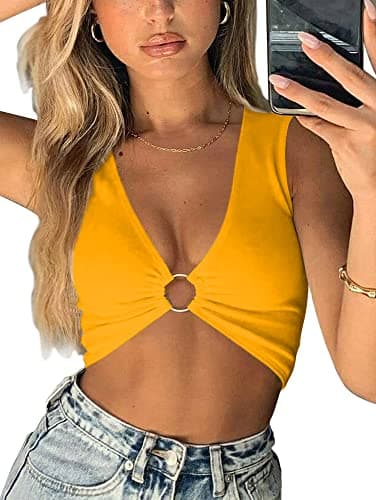 AEVZIV Women's Deep V Neck Crop Top Plunge Tank Top