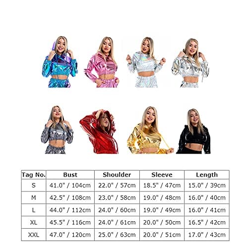 Metallic Cropped Hoodie Sweatshirt for Women