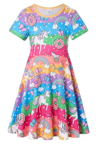 RAISEVERN Toddler Girls Short Sleeve Casual Midi Sundress 4-9T