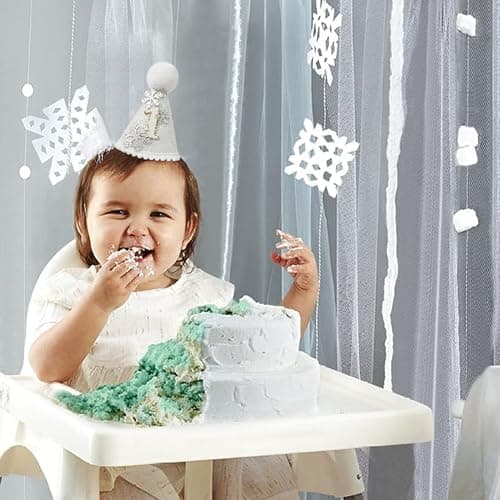KOJIN Snowflake Birthday Crown for Baby, Winter Onederland Hat, Silver & Pink