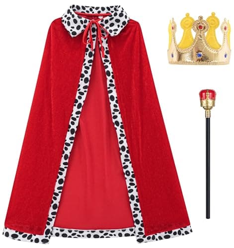 King Costume with Cloak Crown Scepter for Boys' Halloween Cosplay