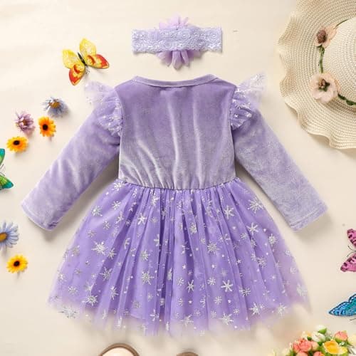 GRNSHTS Baby Girl Snowflake Velvet Dress with Hairband for Winter