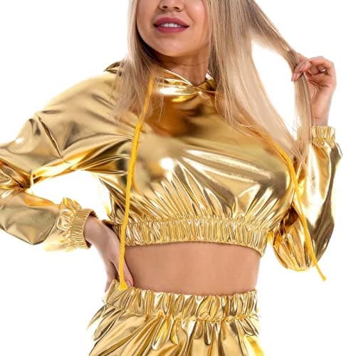 Metallic Crop Top Hoodie for Women - 2023 Trendy Club Wear