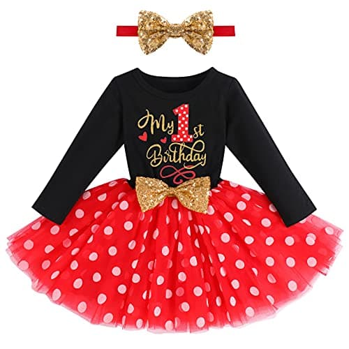 ODASDO My 1st / 2nd / 3rd Birthday Toddler Long Sleeve Tutu Dress & Bowknot Headband Set