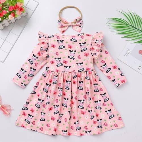Toddler Baby Girls Birthday Dress with Headband Strawberry Cow Cake Smash Outfit