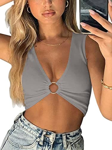 AEVZIV Women's Deep V Neck Crop Top Plunge Tank Top