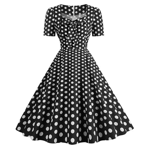 IMEKIS Womens 1950s Vintage Polka Dots Audrey Hepburn Dress