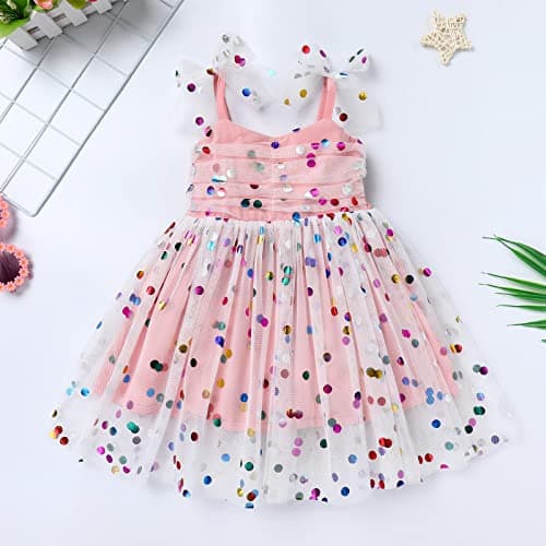 IDOPIP Baby Girls Tutu Sleeveless Backless Birthday Sundress Sequin Ruffle Tulle
