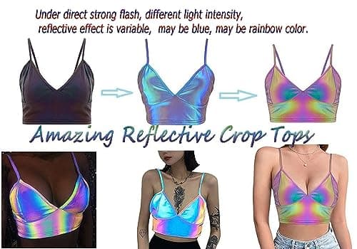 Reflective Crop Top for Women, Festival Rave Outfits and Girls Club Tank Vest