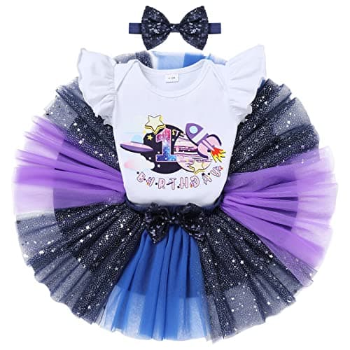 IMKIS Baby Space 1st Birthday Outfit: Romper, Tutu Skirt, Headband