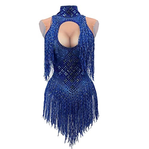Yoyomomozi Sparkly Rhinestone Tassel Bodysuit for Nightclub Shows and Festivals
