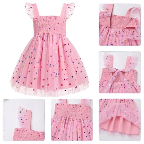 IMEKIS Toddler Girls Boho Backless Birthday Party Dress Formal Tulle Confetti