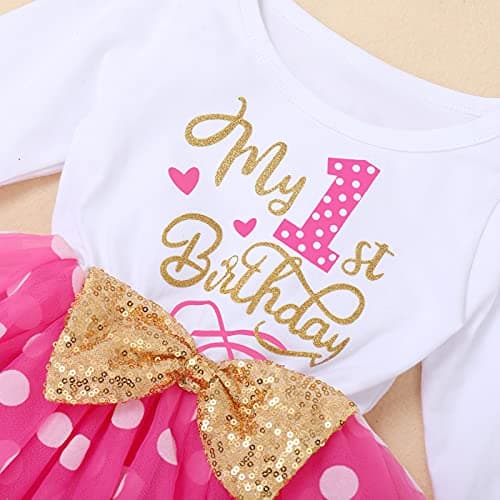 Baby Girl 1st 2nd 3rd Birthday Mouse Dress Polka Dots Tutu Skirt Cake Smash Long Sleeve Clothes - IMEKIS