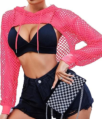 Avidlove Mesh Crop Top Hoodie - Women's Rave Festival Club Party Top