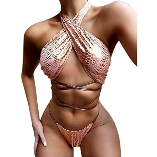 JUMISEE Women's Neon Hologram Strappy Bikini for Rave Party
