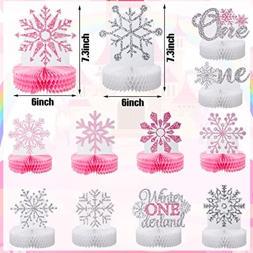 Onederland Lincia 12 Pcs Pink Snowflake Winter Birthday Decorations