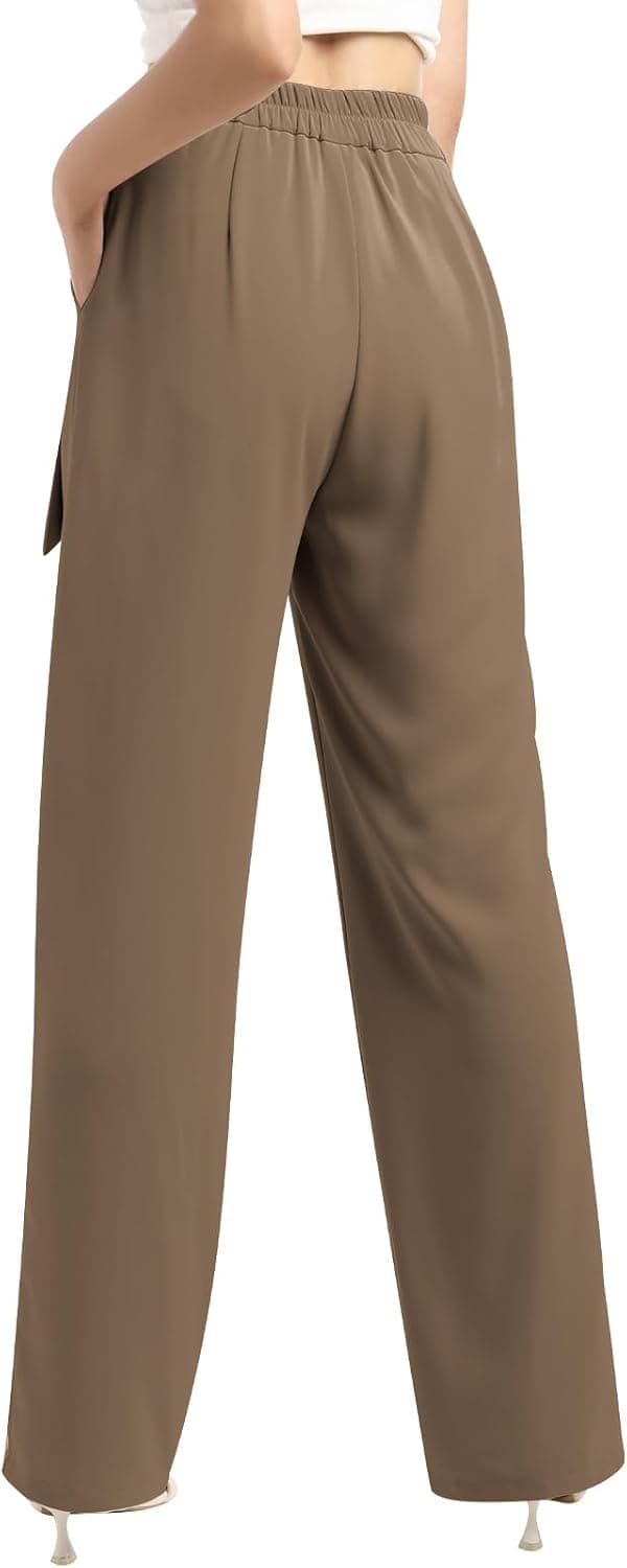 Women High Waist Casual Straight Leg Long Dress Pants Business Office Wide Leg Trousers with Pockets