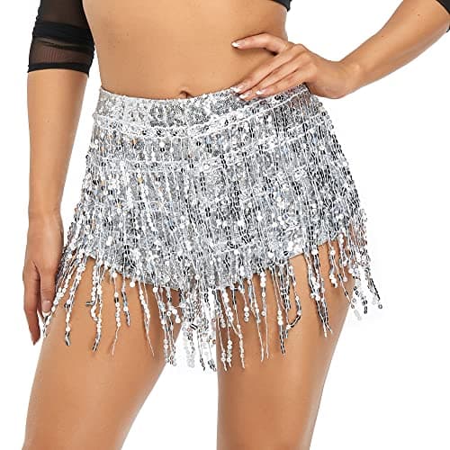 Fenyong Women's Sequins Tassel Skirts for Rave Festivals