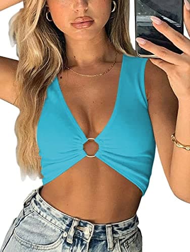 AEVZIV Women's Deep V Neck Crop Top Plunge Tank Top