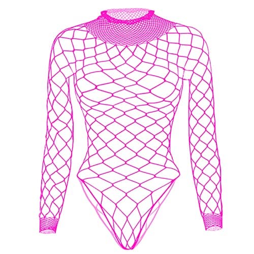 Tosmifairy Women's Stretch Fishnet Mesh Long Sleeve Rave Romper Body Suit