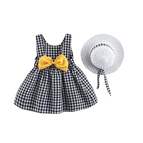 IMEKIS Toddler Girls Hawaiian Rainbow Backless Sundress & Straw Hat