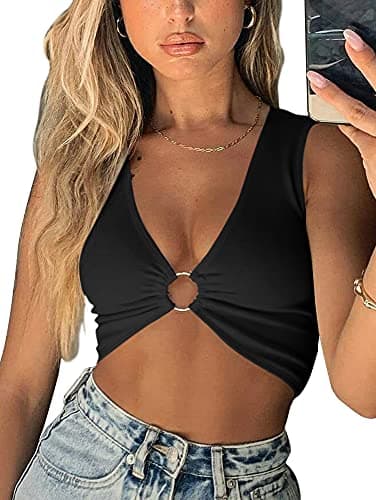AEVZIV Women's Deep V Neck Crop Top Plunge Tank Top