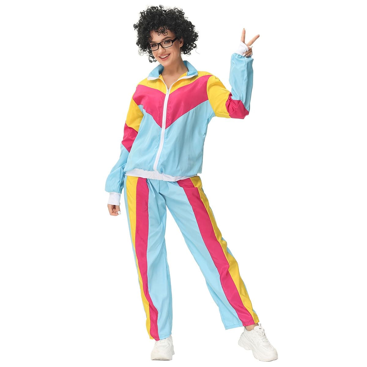 Retro Hip Hop Windbreaker for Women Men - IMEKIS 80s Tracksuit Halloween Cosplay Disco Shell Suit
