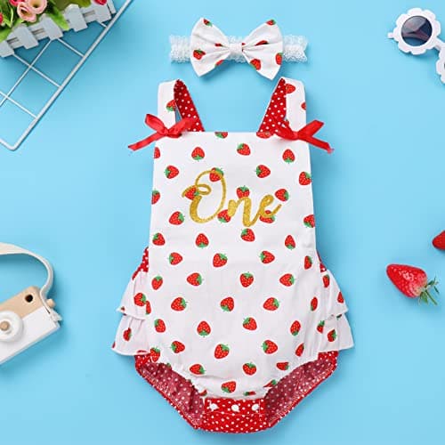 IMEKIS Baby Girl Boho Romper & Headband 1st Birthday Outfit