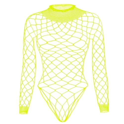 Tosmifairy Women's Stretch Fishnet Mesh Long Sleeve Rave Romper Body Suit