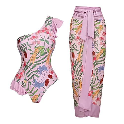 IMEKIS Women’s Floral Print Bikini Set with Wrap Skirt