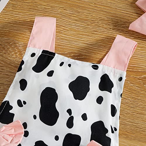IMEKIS Newborn Cow Romper Ruffle Outfit with Headband Set